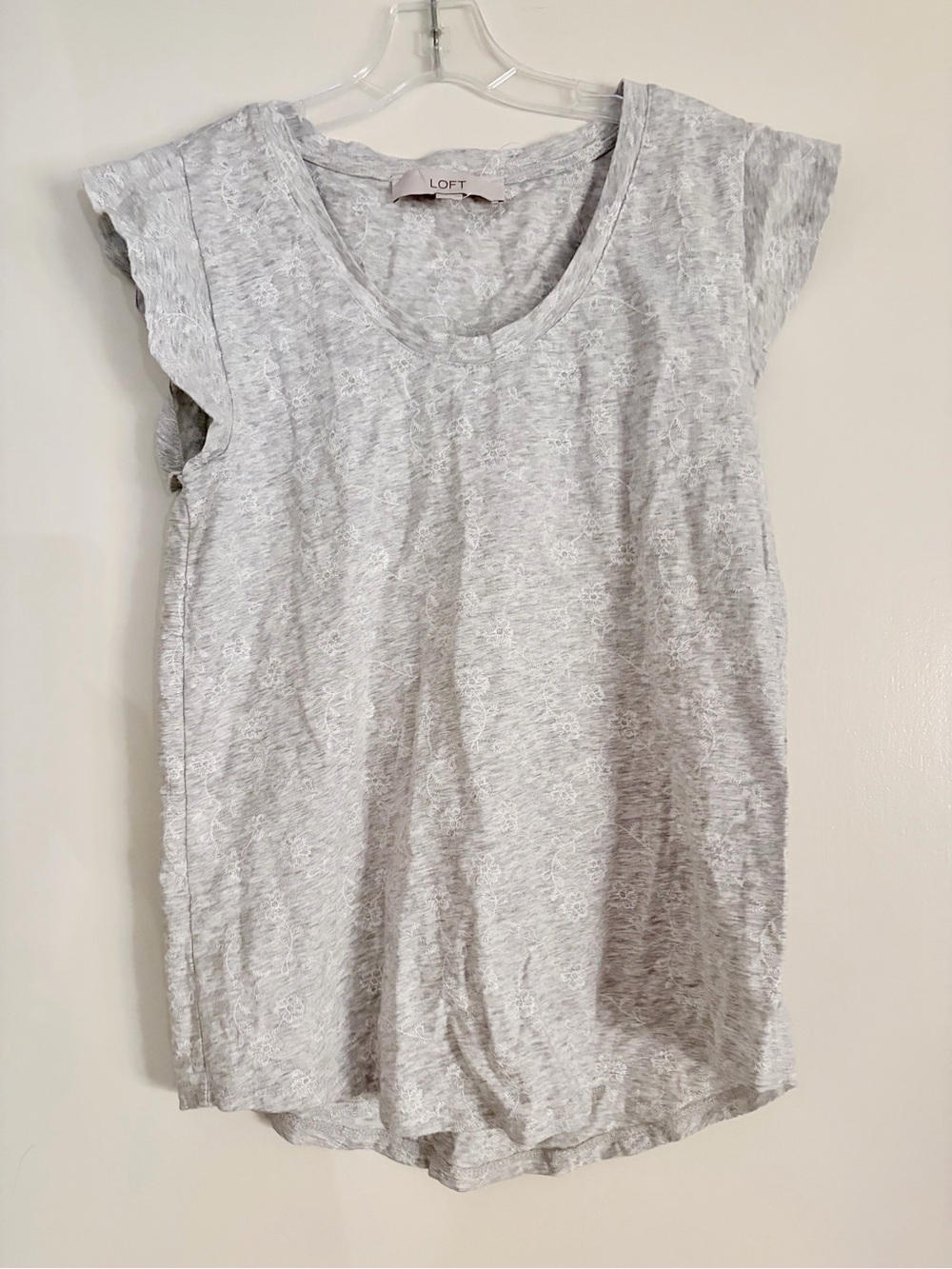 Loft Gray Tee with Floral Embroidery
